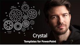  Presentation with gears - Cool new slide set with rotate - portrait of a young businessman backdrop and a wine colored foreground