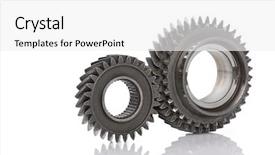  Presentation with mechanical gear - Audience pleasing theme consisting of mechanical strenght - gear metal wheels isolated backdrop and a white colored foreground