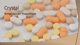  Presentation with medicine - Beautiful slide deck featuring drugs red white antibiotic capsules - heap of medicine close up backdrop and a coral colored foreground