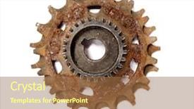  Presentation with gear wheels - Slide set with old metallic object gear metal background and a coral colored foreground