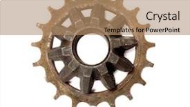  Presentation with gear wheels - PPT theme enhanced with old metallic object gear metal background and a coral colored foreground