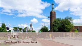  Presentation with dam - Cool new PPT theme with rotterdam-netherlands-august-10-street backdrop and a mint green colored foreground