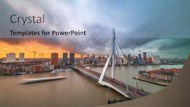  Presentation with skyline - PPT theme with rotterdam-netherlands-city-skyline-over background and a light blue colored foreground