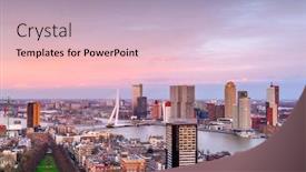  Presentation with skyline - PPT theme enhanced with rotterdam-netherlands-city-skyline background and a soft green colored foreground