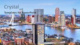  Presentation with skyline - Colorful presentation design enhanced with rotterdam-netherlands-city-skyline backdrop and a light blue colored foreground