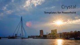  Presentation with skyline - Colorful presentation design enhanced with rotterdam-skyline-cityscape-with-erasmusbrug backdrop and a seafoam green colored foreground