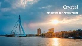  Presentation with cityscape - Beautiful slide deck featuring rotterdam-skyline-cityscape-with-erasmusbrug backdrop and a teal colored foreground