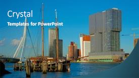  Presentation with skyline - PPT theme consisting of rotterdam-skyscrapers-skyline-and-erasmusbrug background and a teal colored foreground