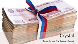  Presentation with banknotes - Presentation design with rouble - heap of one million banknotes background and a  colored foreground