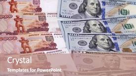  Presentation with russian - Slide set with rouble - new banknote hundred dollars background and a coral colored foreground