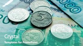  Presentation with european union banknotes and coins - Cool new slide set with rouble - russian rubles banknotes and coins backdrop and a teal colored foreground