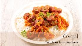  Presentation with rice - Audience pleasing slides consisting of rougail-saucisse-creole-dish backdrop and a coral colored foreground