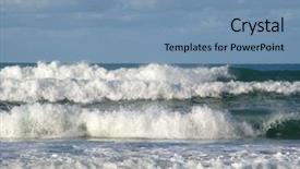  Presentation with sound waves wave oscillating - Presentation theme featuring rough ocean - big atlantic waves chapel porth background and a seafoam green colored foreground