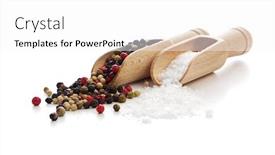  Presentation with rough - Audience pleasing presentation consisting of white pepper - rough salt and mixed peppercorns backdrop and a white colored foreground