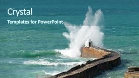  Presentation with water wave - Beautiful PPT theme featuring rough sea - portreath pier big white water backdrop and a ocean colored foreground