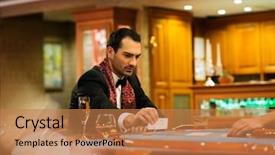  Presentation with poker - Theme featuring roulette wheel - young handsome man sitting behind background and a coral colored foreground