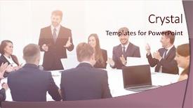  Presentation with speaking - Slide deck having round - businessman speaking on a proposal background and a lemonade colored foreground