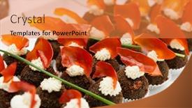  Presentation with appetizers - Audience pleasing presentation consisting of round-appetizers-on-plate-close backdrop and a gold colored foreground