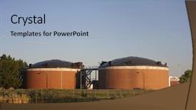  Presentation with brick - Presentation theme enhanced with round biotower structures at water background and a light blue colored foreground