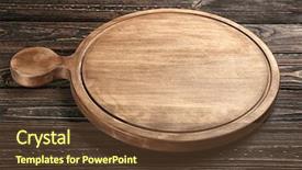  Presentation with wooden boat at sea edge - Colorful slide set enhanced with round cutting board on wooden backdrop and a tawny brown colored foreground