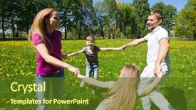  Presentation with children hands - Slide deck featuring round dance - happy family of parents background and a tawny brown colored foreground