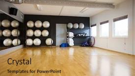  Presentation with gym - Theme featuring round dance - pilate balls in gym background and a yellow colored foreground