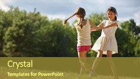  Presentation with circle - Presentation theme featuring round dance - two girls dancing and holding background and a tawny brown colored foreground