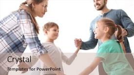  Presentation with young children playing - Presentation theme having round dance - young couple playing with children background and a soft green colored foreground