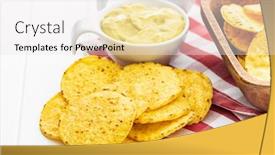  Presentation with dip - Presentation design enhanced with round nacho chips and avocado background and a white colored foreground