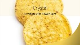  Presentation with salsa nachos chips tortilla snack - Presentation theme consisting of round nacho chips yellow tortilla chips isolated on white background background and a yellow colored foreground