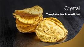  Presentation with round table - Audience pleasing presentation consisting of round nacho chips yellow tortilla chips on black table backdrop and a dark gray colored foreground