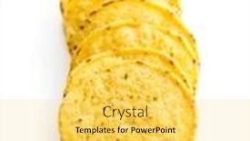  Presentation with tortilla - Presentation enhanced with round nacho chips yellow tortilla chips isolated on white background background and a yellow colored foreground