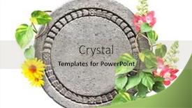  Presentation with white flower frame - Slide deck with round-ornamental-carved-stone-frame background and a light gray colored foreground