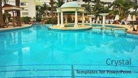  Presentation with court - Amazing slides having round pavilion constructed in decorative pool with transparent water in a court yard of dear hotel backdrop and a cyan colored foreground