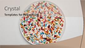  Presentation with medicines - Presentation design with round-plate-with-many-colorful background and a coral colored foreground