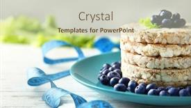  Presentation with round table - Cool new slides with round rice crispbreads with blueberries and measuring tape on table closeup backdrop and a soft green colored foreground