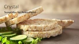  Presentation with round table - Amazing PPT theme having round rice crispbreads with cucumber and lettuce on table closeup backdrop and a soft green colored foreground