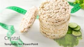  Presentation with lettuce - PPT layouts consisting of round rice crispbreads with measuring tape and lettuce closeup background and a soft green colored foreground