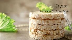  Presentation with tape - PPT theme consisting of round rice crispbreads with measuring tape and lettuce closeup background and a coral colored foreground