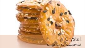  Presentation with salty - Cool new slide deck with round salty pretzels isolated on white background backdrop and a gold colored foreground