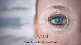  Presentation with cyber security eye - Slide deck with round-scanner-and-digital-interface background and a soft green colored foreground