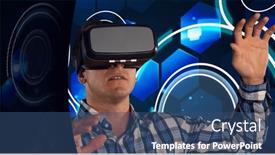  Presentation with black technology - Slide set featuring round-scanners-against-caucasian-man background and a ocean colored foreground