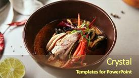  Presentation with food chicken - Presentation enhanced with round shaped bowl japanese food background and a tawny brown colored foreground