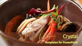  Presentation with food chicken - Slide deck consisting of round shaped bowl japanese food background and a tawny brown colored foreground