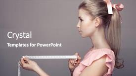  Presentation with tape measure - Theme featuring round shoulder - attractive young woman holding tape background and a  colored foreground