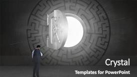  Presentation with maze - Presentation theme featuring round shoulder - businessman standing against open safe background and a dark gray colored foreground