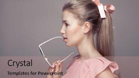  Presentation with fashion - Audience pleasing theme consisting of round shoulder - fashion woman holding sunglasses backdrop and a coral colored foreground