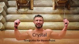  Presentation with muscular dystrophy name - Cool new slide deck with round shoulder - happy muscular man overturns backdrop and a  colored foreground