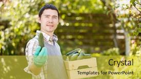  Presentation with hand holding earth - Cool new theme with round shoulder - man holding cucumber in hand backdrop and a yellow colored foreground