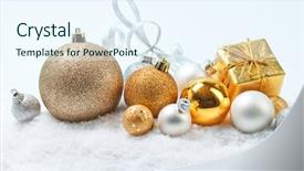  Presentation with snow - Beautiful presentation design featuring round sign new year - christmas balls in snow backdrop and a sky blue colored foreground